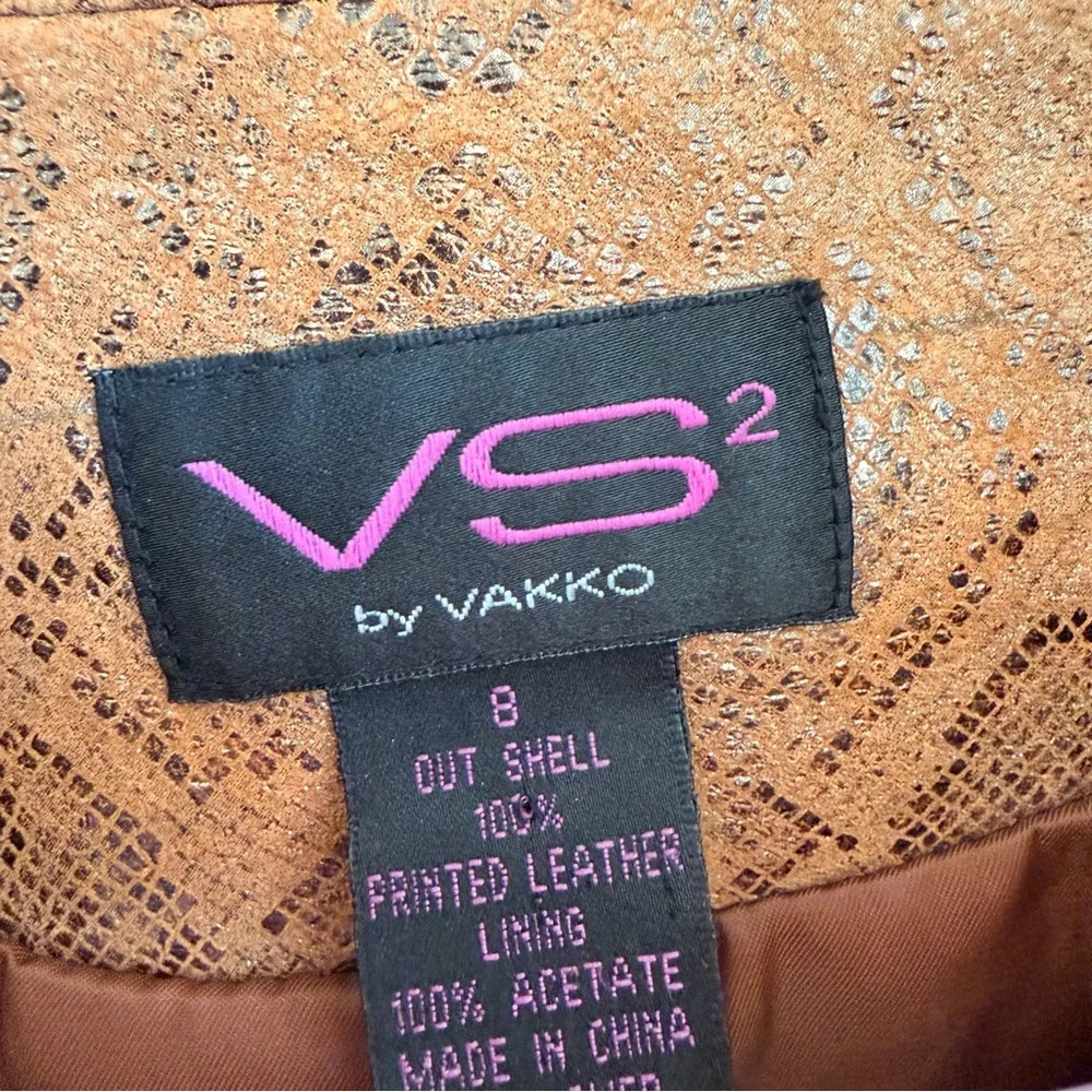 Vakko VS2 Metallic Gold Leather Moto Jacket Brown Printed Size 8 - Picture 7 of 9